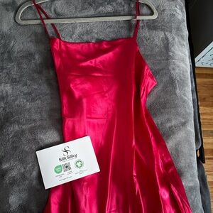 Silk Silky Red 100% Mulberry Silk Midi Dress